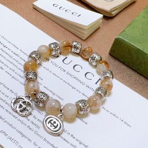 Gucci Silver and Brown Beaded Bracelet
